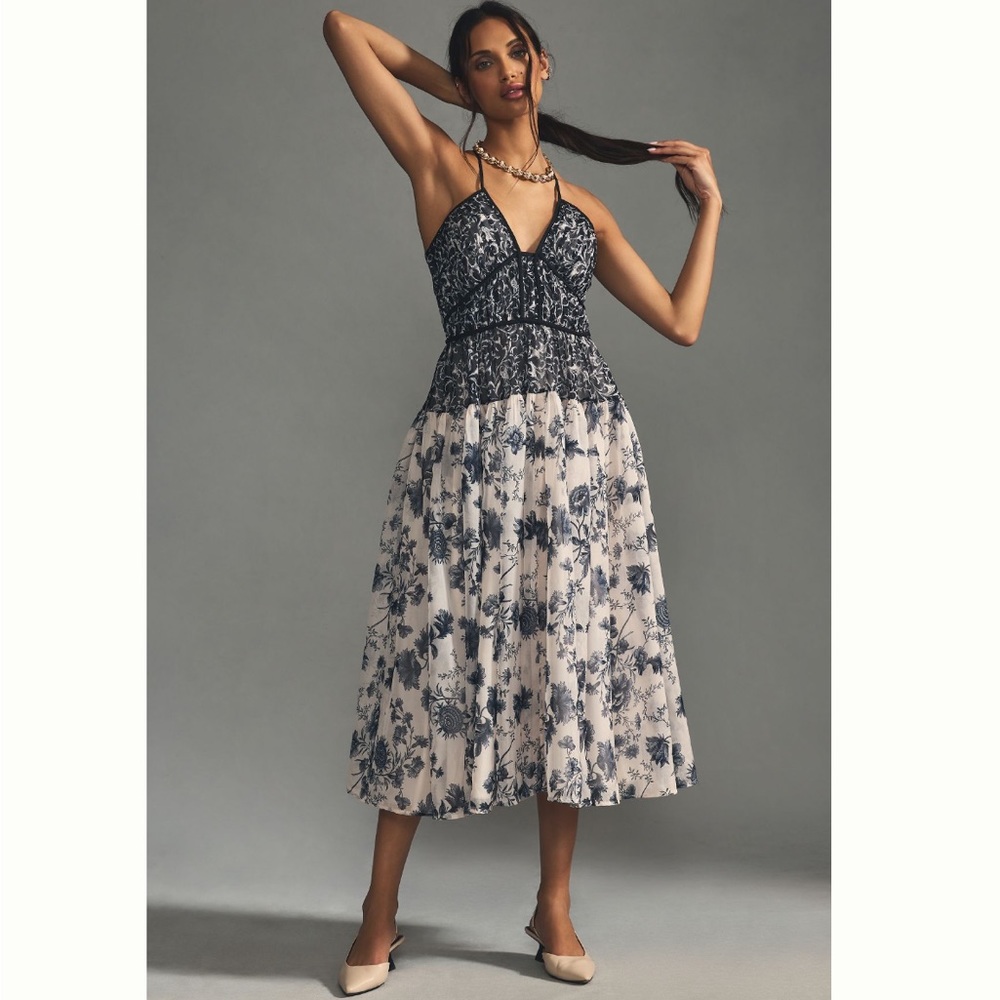 Anthropologie Navy and White Floral Dress